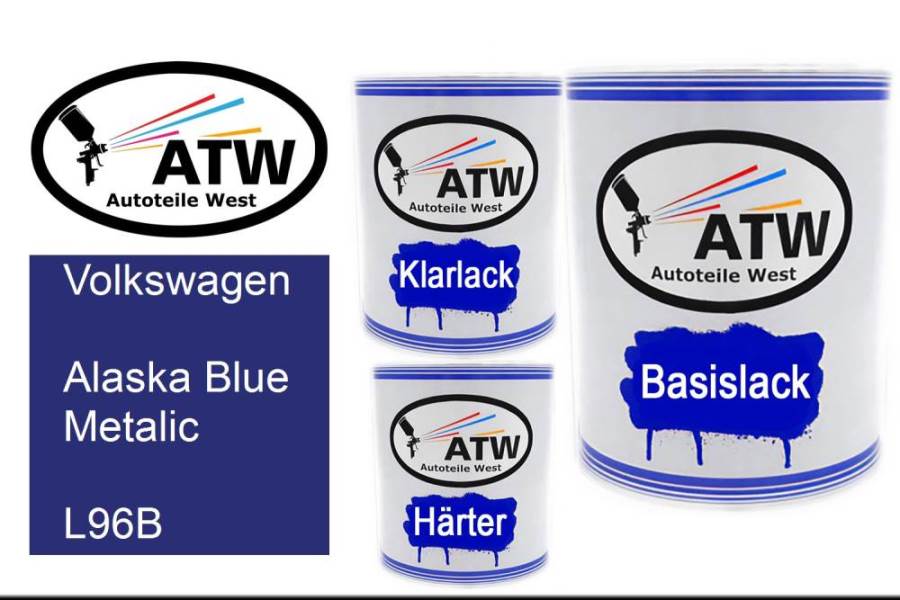 Volkswagen, Alaska Blue Metalic, L96B: 1L Lackdose + 1L Klarlack + 500ml Härter - Set, von ATW Autoteile West.